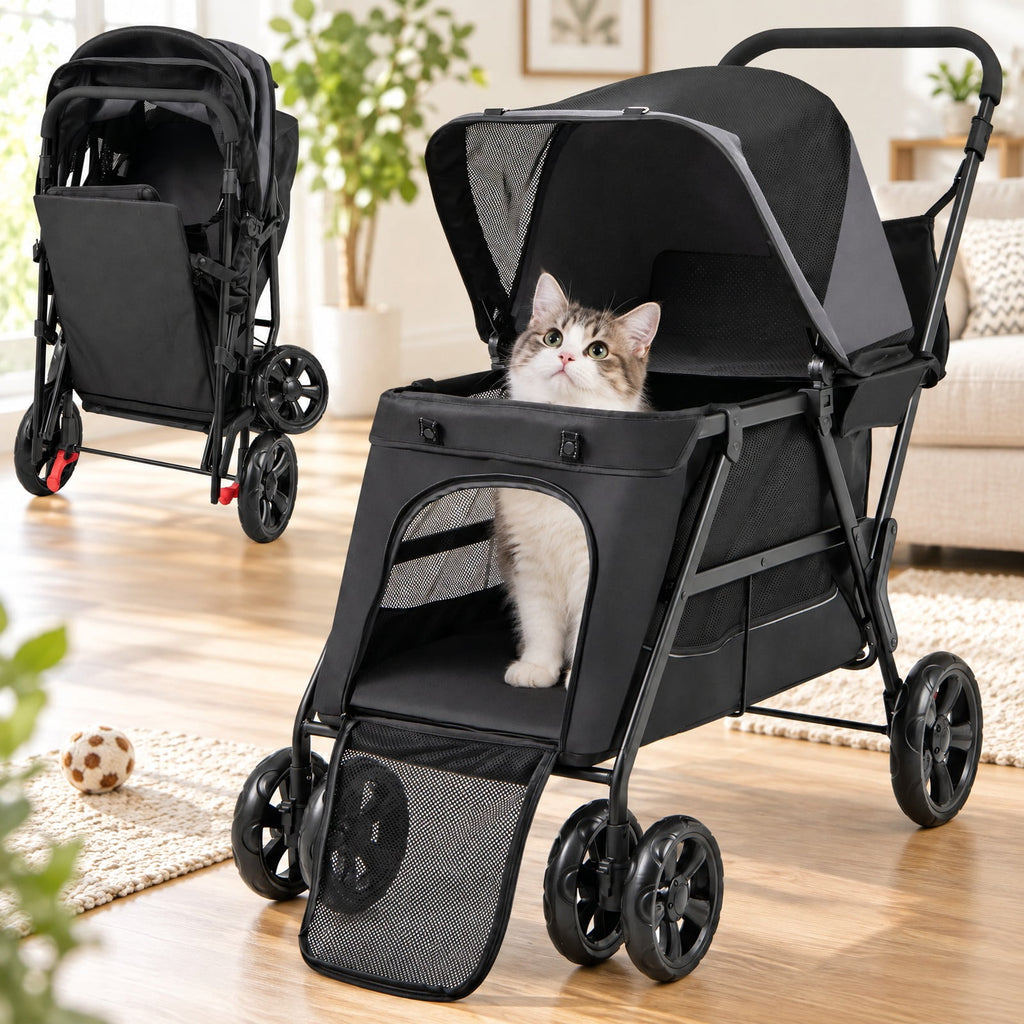 Airfind Dog Stroller for Medium Small Senior Elderly Dogs with Dual Entry, 66 lbs Capacity, 600D Oxford Fabric Mesh Metal Frame, Black