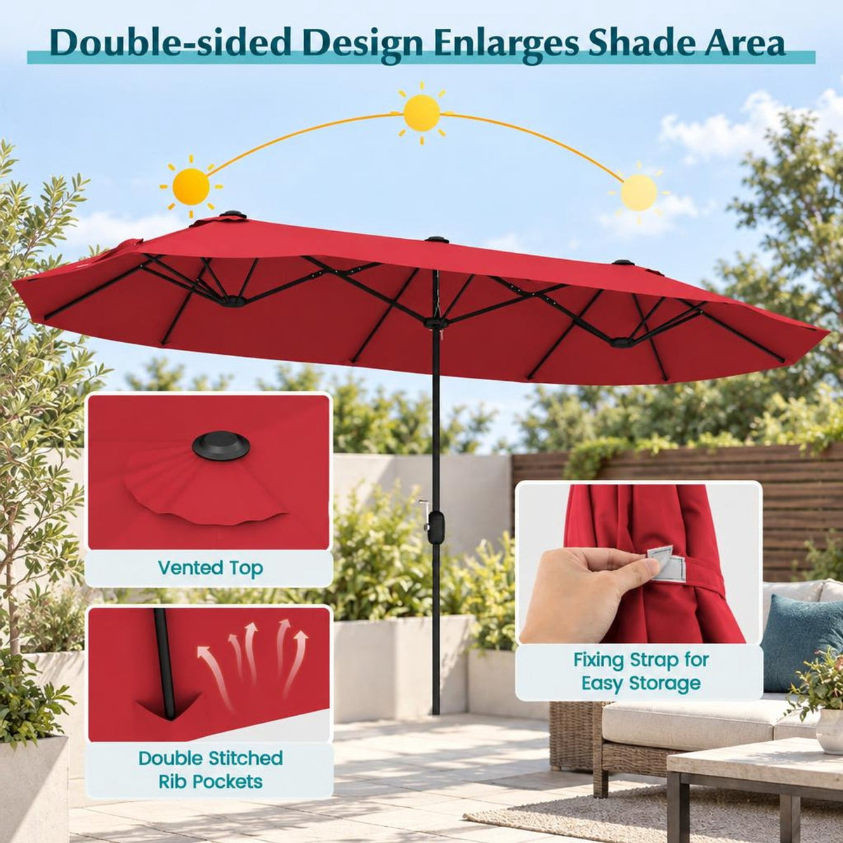 Airfind 13 Feet Double-Sided Patio Twin Table Umbrella with Crank Handle, Metal 180g Yarn Dyed Fabric PA Coating Frame