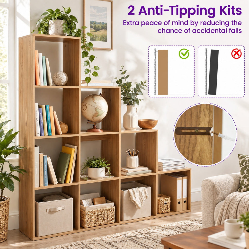 Airfind 4-Tier Bookshelf with 2 Anti-Tipping Kits for Home Office, 25 lbs Capacity, Engineered Wood Frame, 51.5 x 10 x 51 Footprint, White