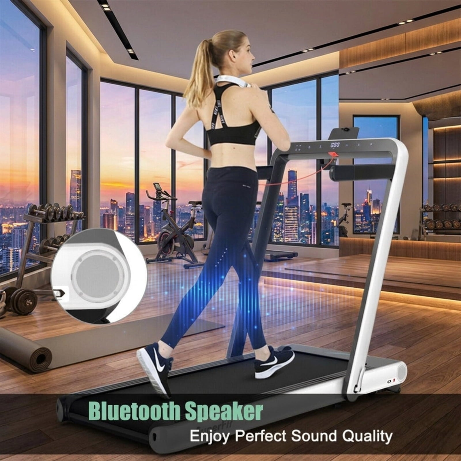 Airfind 4.75HP 2-in-1 Walk-to-Run Folding Treadmill with APP Sync, White