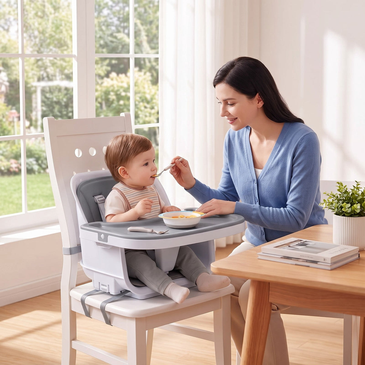 Airfind 4-in-1 Convertible Baby High Chair with Detachable Adjustable Tray, Beech Wood Legs