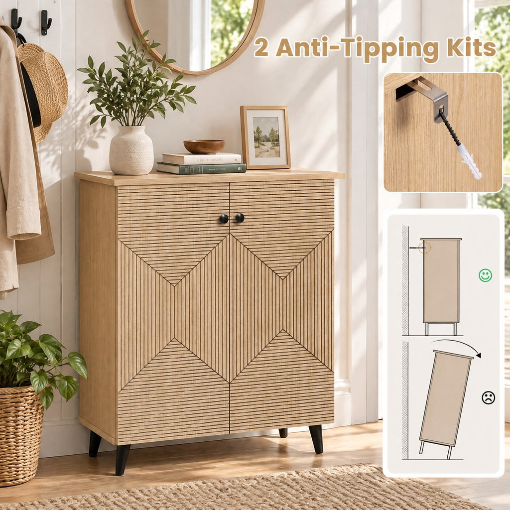 Airfind High‑quality 2‑Door Geometric Cabinet Freestanding Decorative Footwear Storage Unit with Carved Panels for Indoor Home Use, 66 lbs Capacity