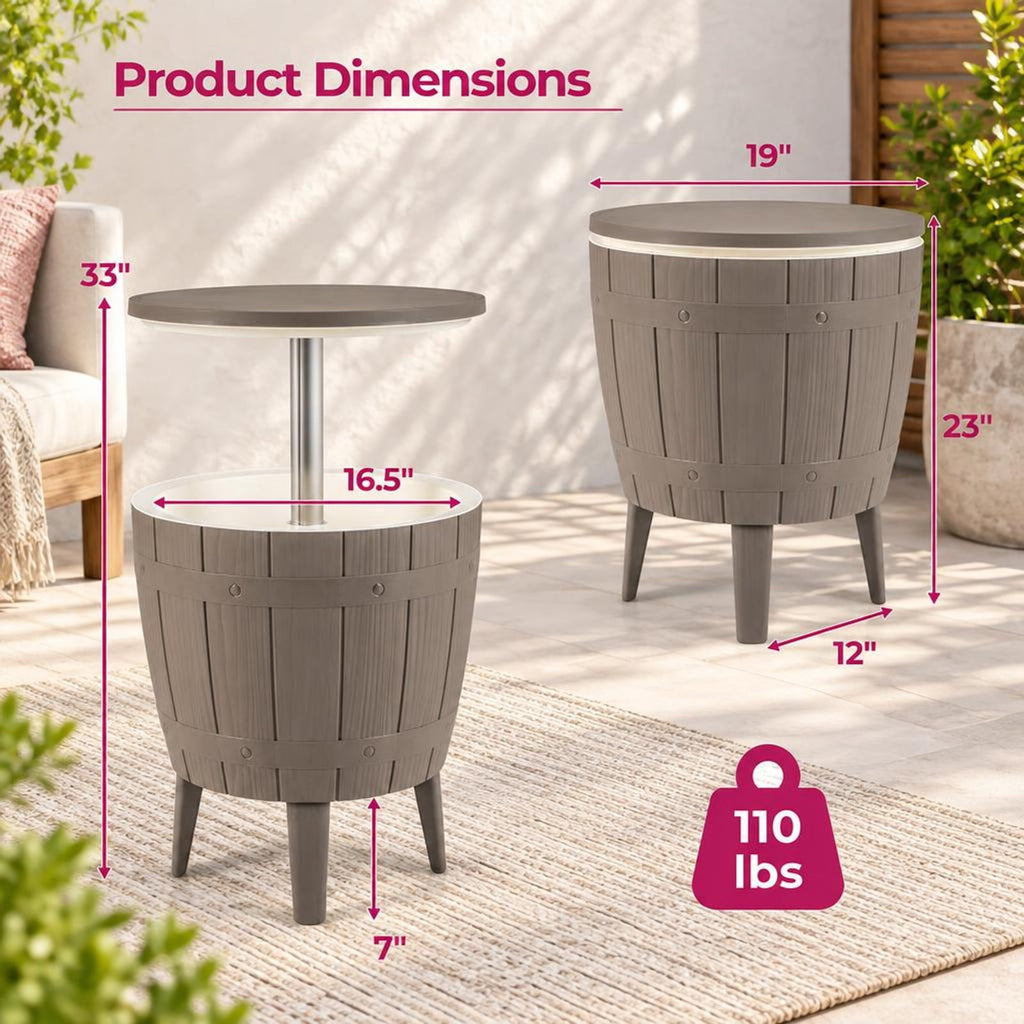 Airfind 10 Gallon Cooler Bar Table Outdoor Coffee Table Ice Bucket with Telescopic Tabletop for Beer and Wine, 110 lbs Bucket Capacity, Brown
