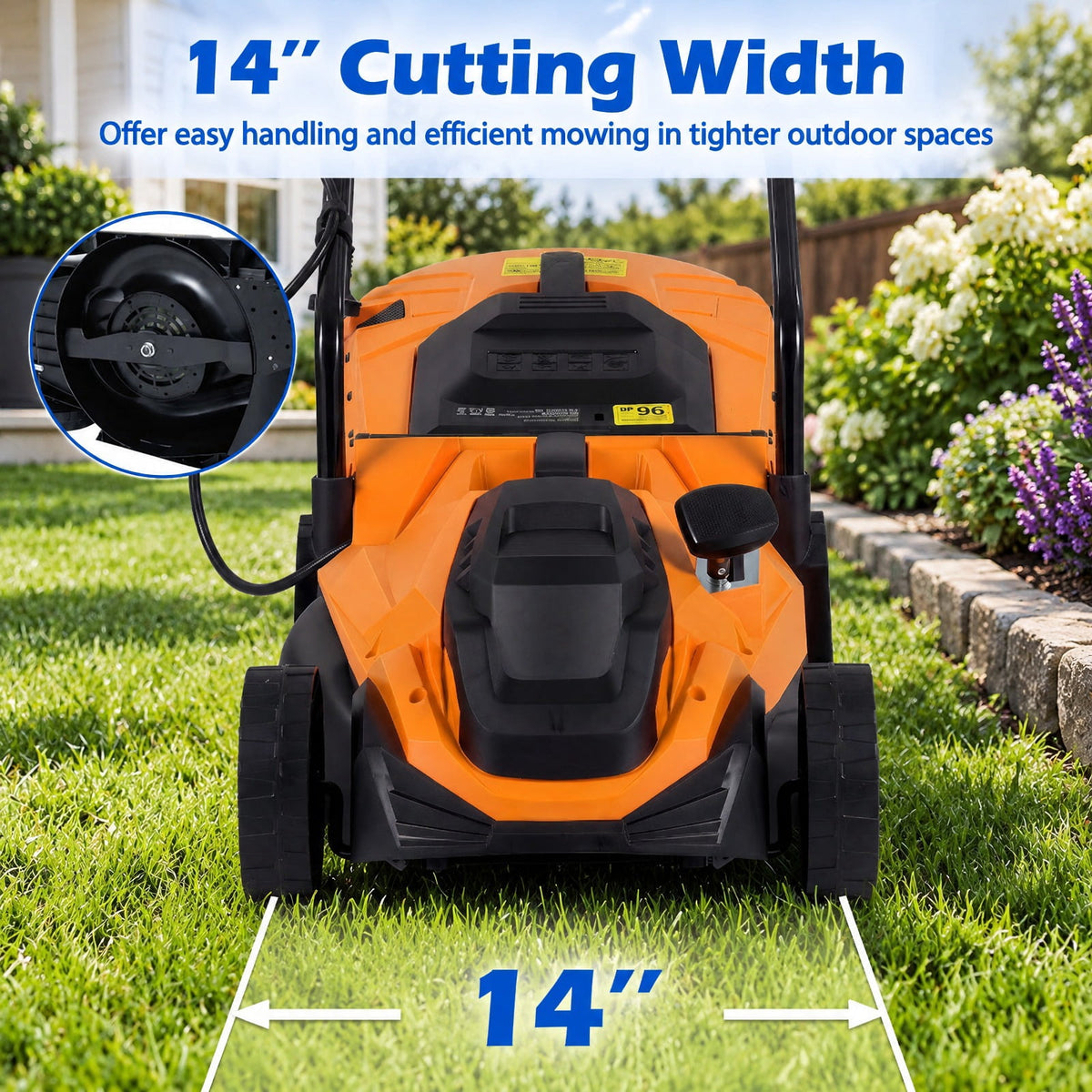 Airfind 14-Inch 12-Amp Corded Electric Lawn Mower w/ 5-Position Height Adjustment, Metal Frame, 44-45.5 x 14 x 38.5-39.5 Footprint, Orange