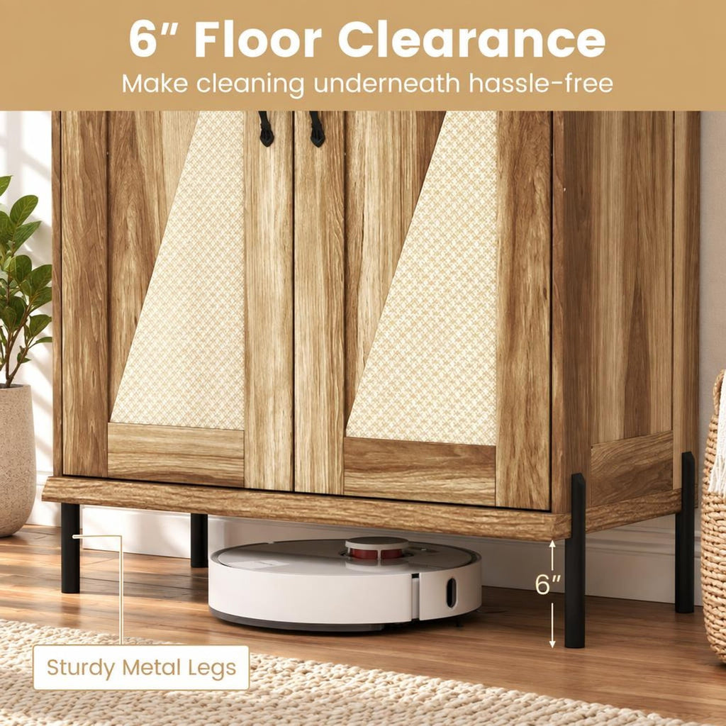 Airfind 5-Tier Wooden Farmhouse Shoe Cabinet with Woven Rattan Doors, 110 lbs Capacity, Engineered Wood MDF Metal PVC Frame, Natural