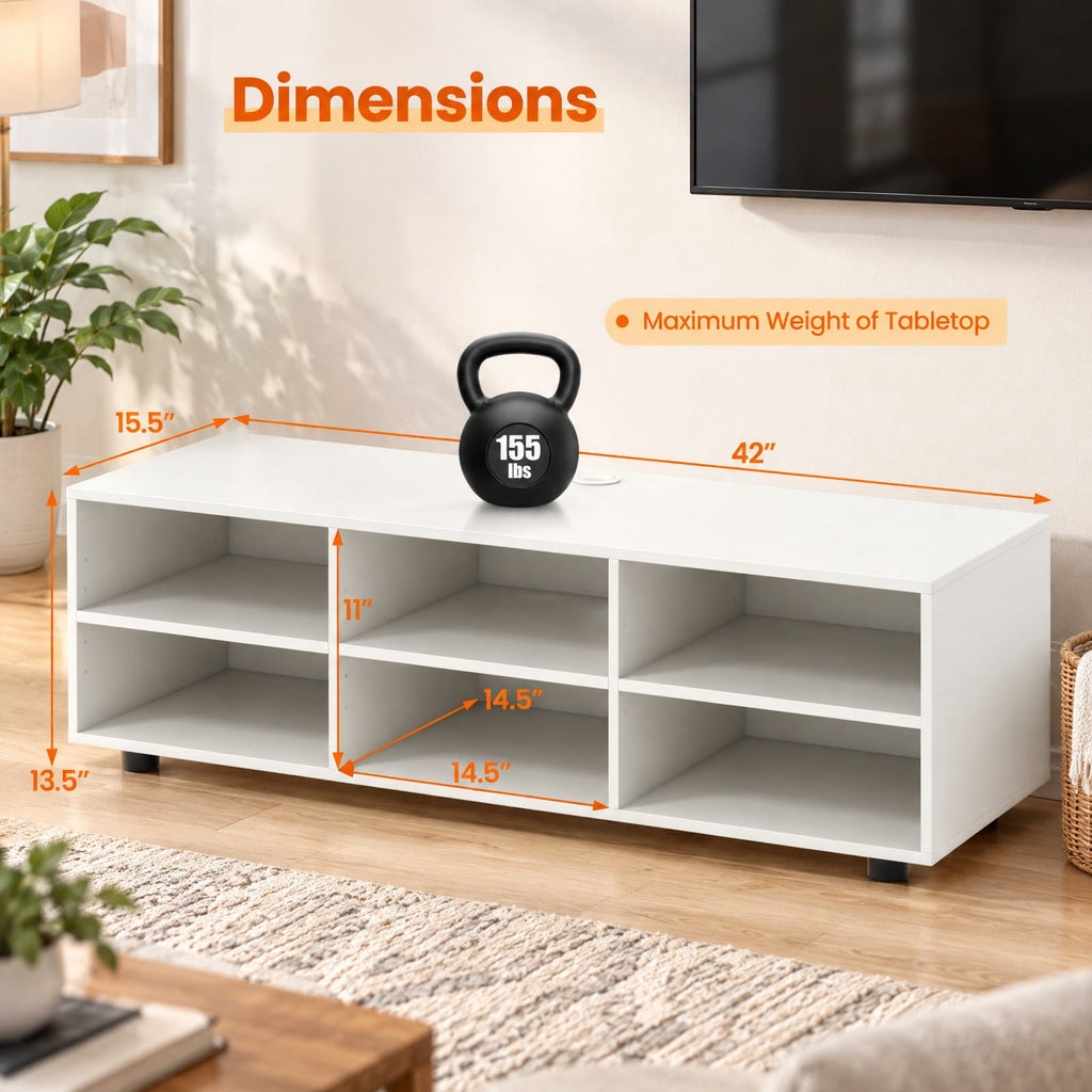 Airfind TV Stand for TV up to 55 Inch with 6 Storage Compartments, 135 lbs Capacity, Engineered Wood MDF Frame, 45 Inch x15.5 Inch x 13.5 Inch Footprint, White