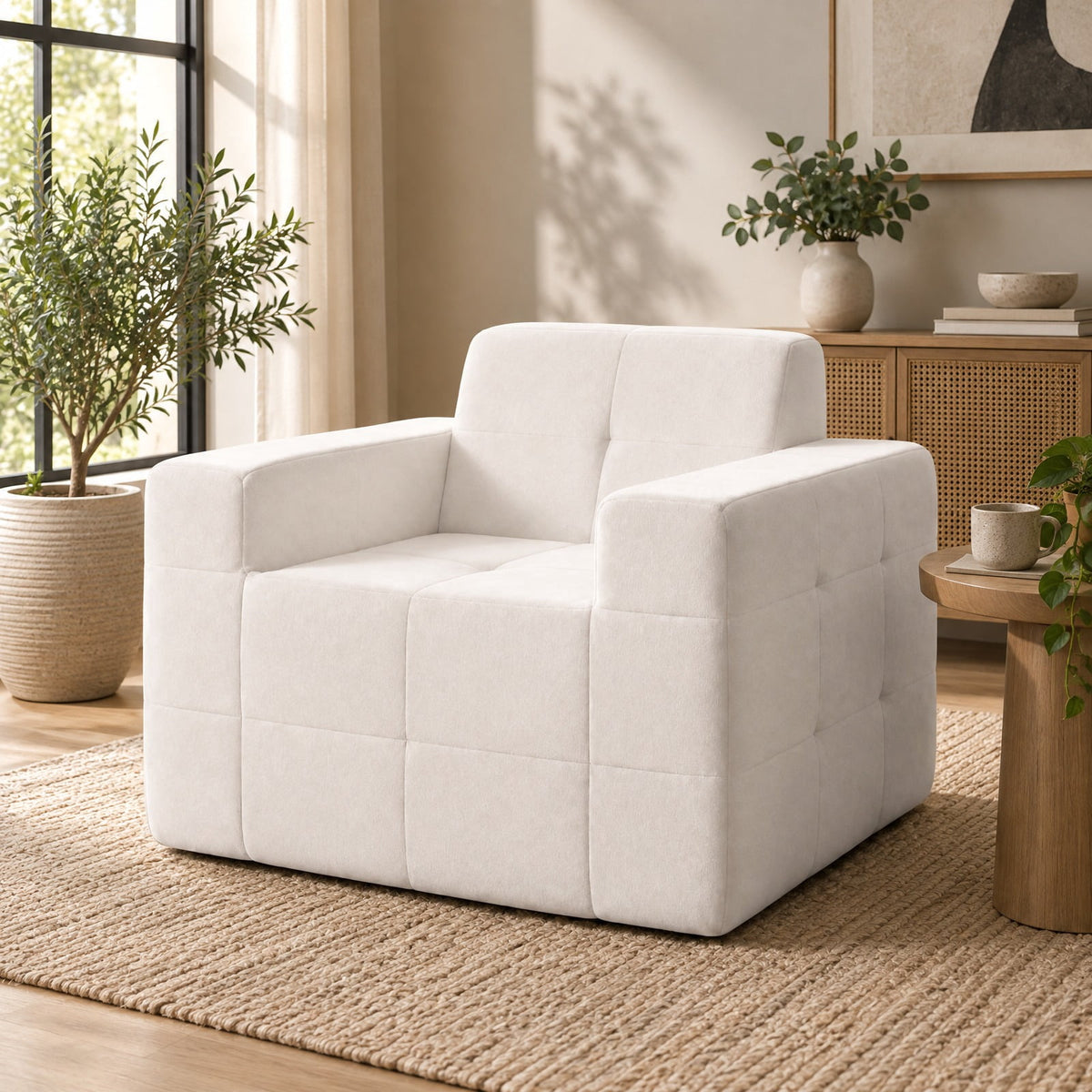 Airfind Boneless Single Sofa Chair Cloud Sofa with Terry Cloth Upholstery, 352 lbs Capacity, Terry Cloth Sponge Frame, Beige