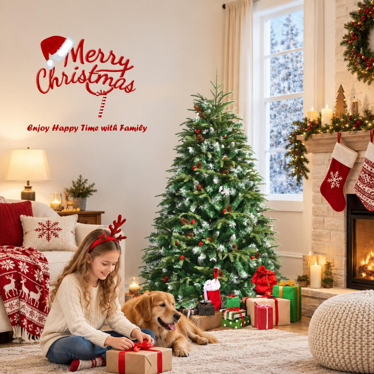 Airfind Pre-Lit Snowy Christmas Hinged Tree with Flash Modes and Multi-Color Lights-5 ft, PE PVC iron Height: 5 ft Base: 3.3 ft Frame, Green