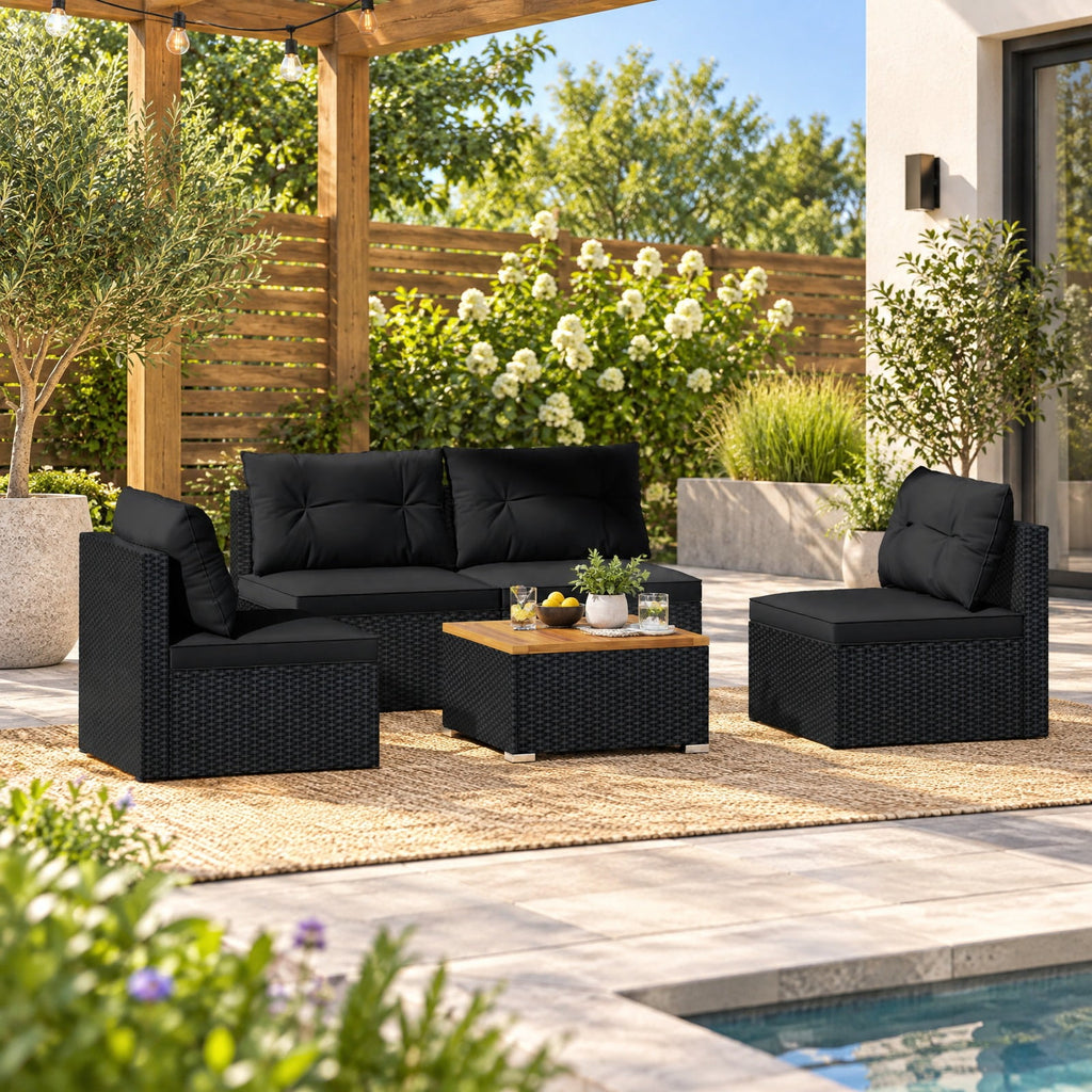 Airfind 5 Piece Outdoor Furniture Set with Solid Tabletop and Soft Cushions, Chair 400 lbs Capacity, 27 x 25 x 25 Footprint, Black