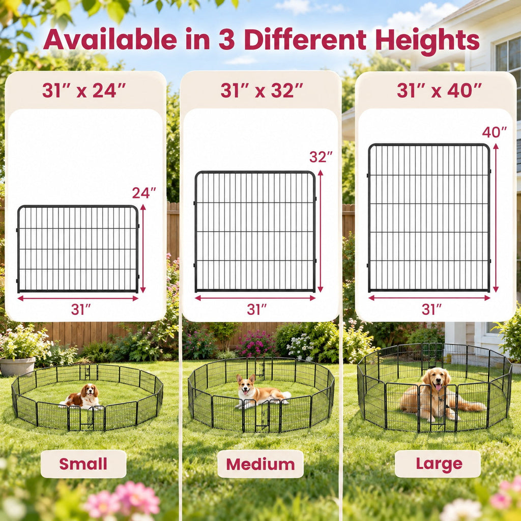 Airfind 16 Panel 24/32/40 Inches Height Dog Playpen with Lock and Large Door-24 inches, Metal Frame, Black