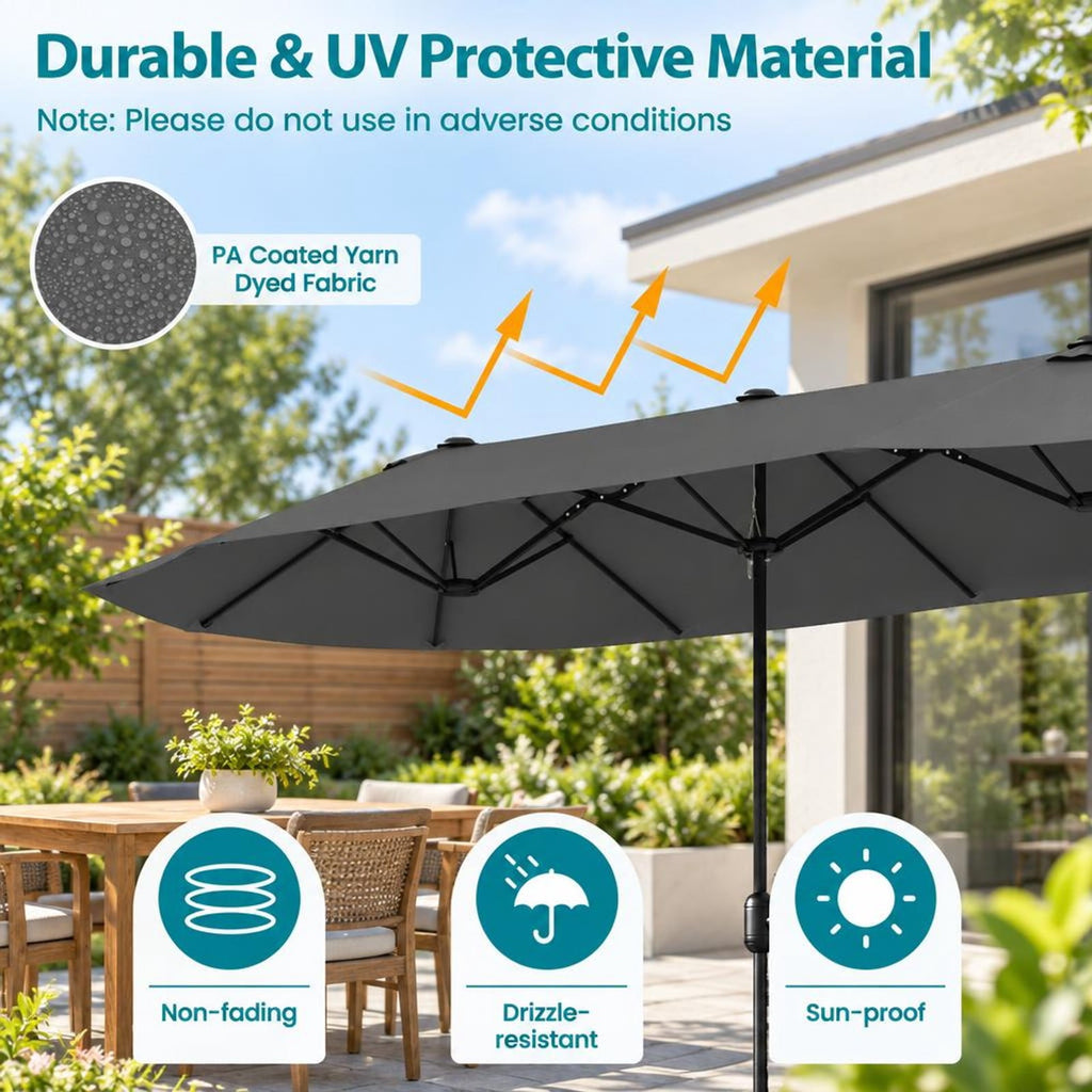 Airfind 13 Feet Double-Sided Patio Twin Table Umbrella with Crank Handle, Metal 180g Yarn Dyed Fabric PA Coating Frame, Gray