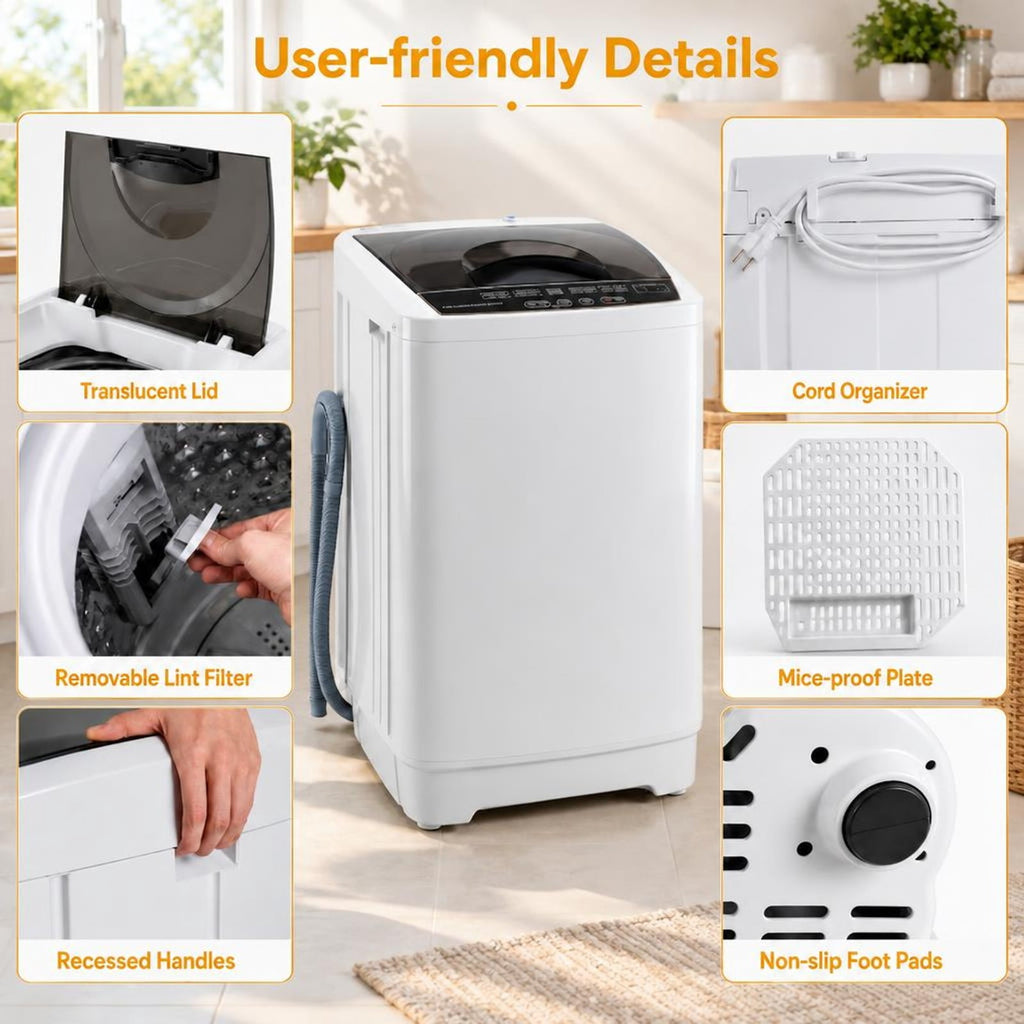 Airfind 9.93 lbs Full Automatic Washing Machine with 8 Preset Programs, Stainless Steel PP Frame, Gray