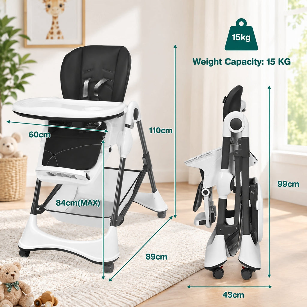 Airfind A-Shaped High Chair with 4 Lockable Wheels, 50 lbs Capacity, Iron Frame, for 0-36 months, 22 x 26 x 32 Footprint, Gray