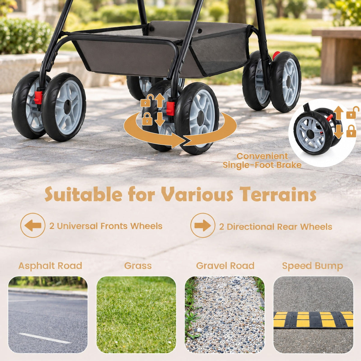 Airfind 3 in 1 Pet Stroller with Removable Carrier up to 33 lbs, 33 lbs Capacity, 300D Oxford Cloth Metal Mesh Sponge PU PP Frame, Gray