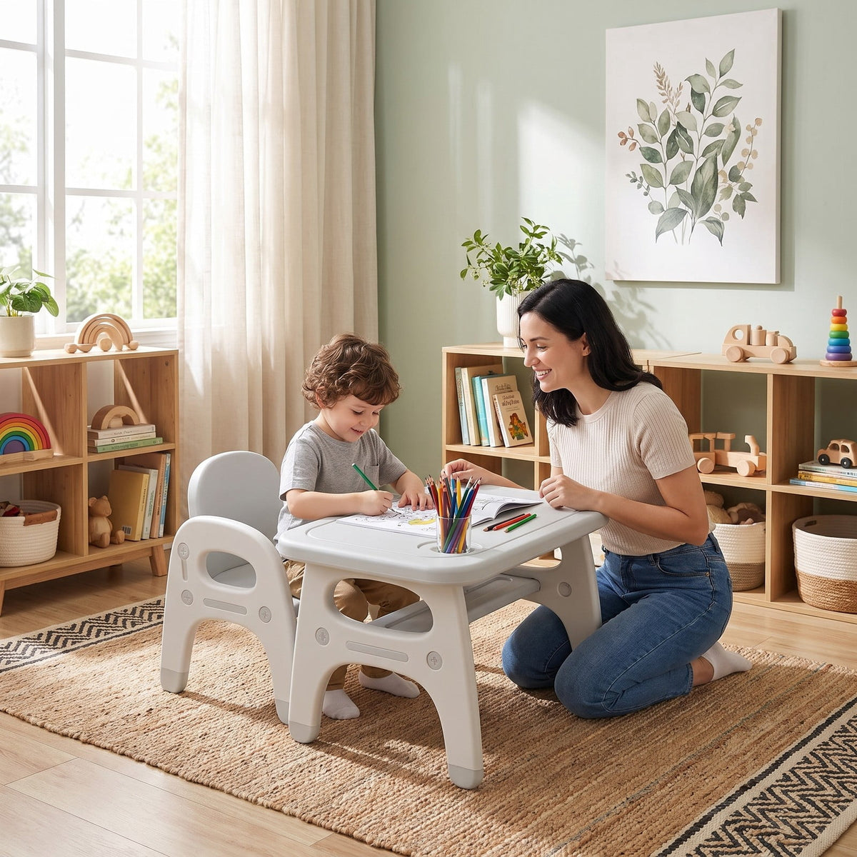 Airfind Kids Activity Table and Chair Set with Montessori Toys for Preschool and Kindergarten, 44 lbs Capacity, HDPE Frame, Gray