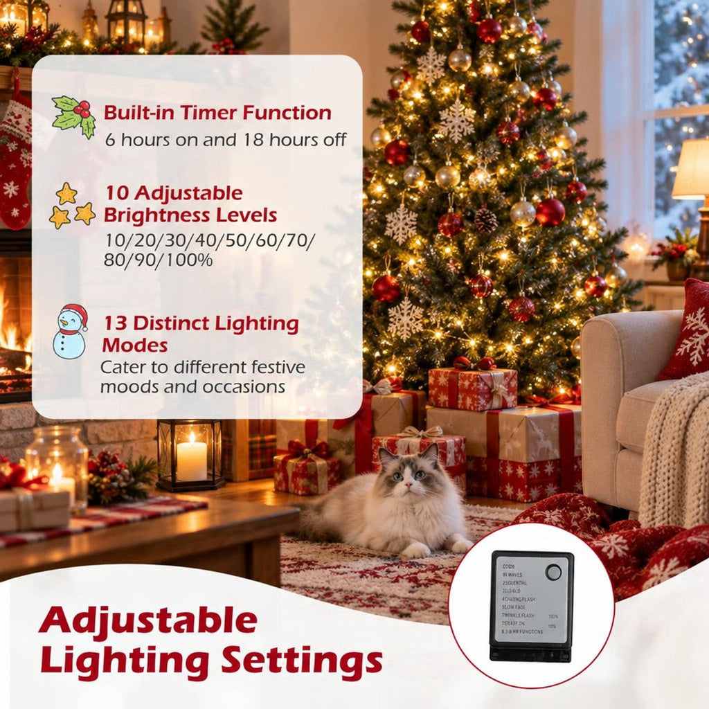 Airfind 6/7/8 Feet Pre-Lit Artificial Christmas Tree Hinged Snow Flocked Xmas Tree-6 ft, PE PVC Metal Frame, 5.2 x 8 ft Footprint, Green
