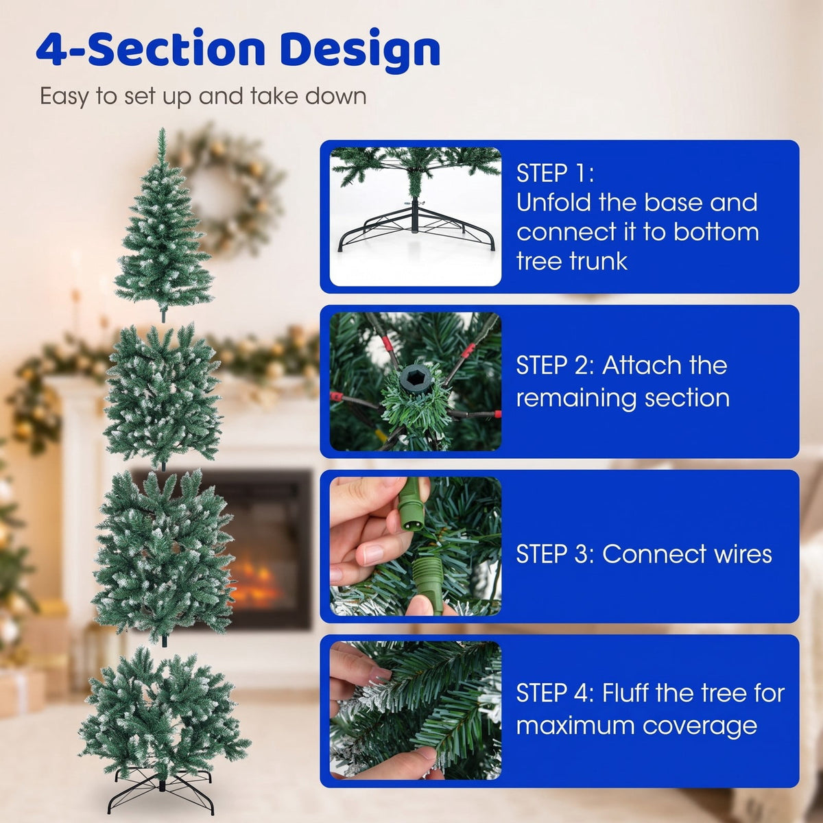 Airfind 9 FT Pre-Lit Artificial Christmas Tree with 1298 Snowy Branch Tips, PVC Metal Tree Height 270 cm Tree Width 88 cm Frame, Blue+Green