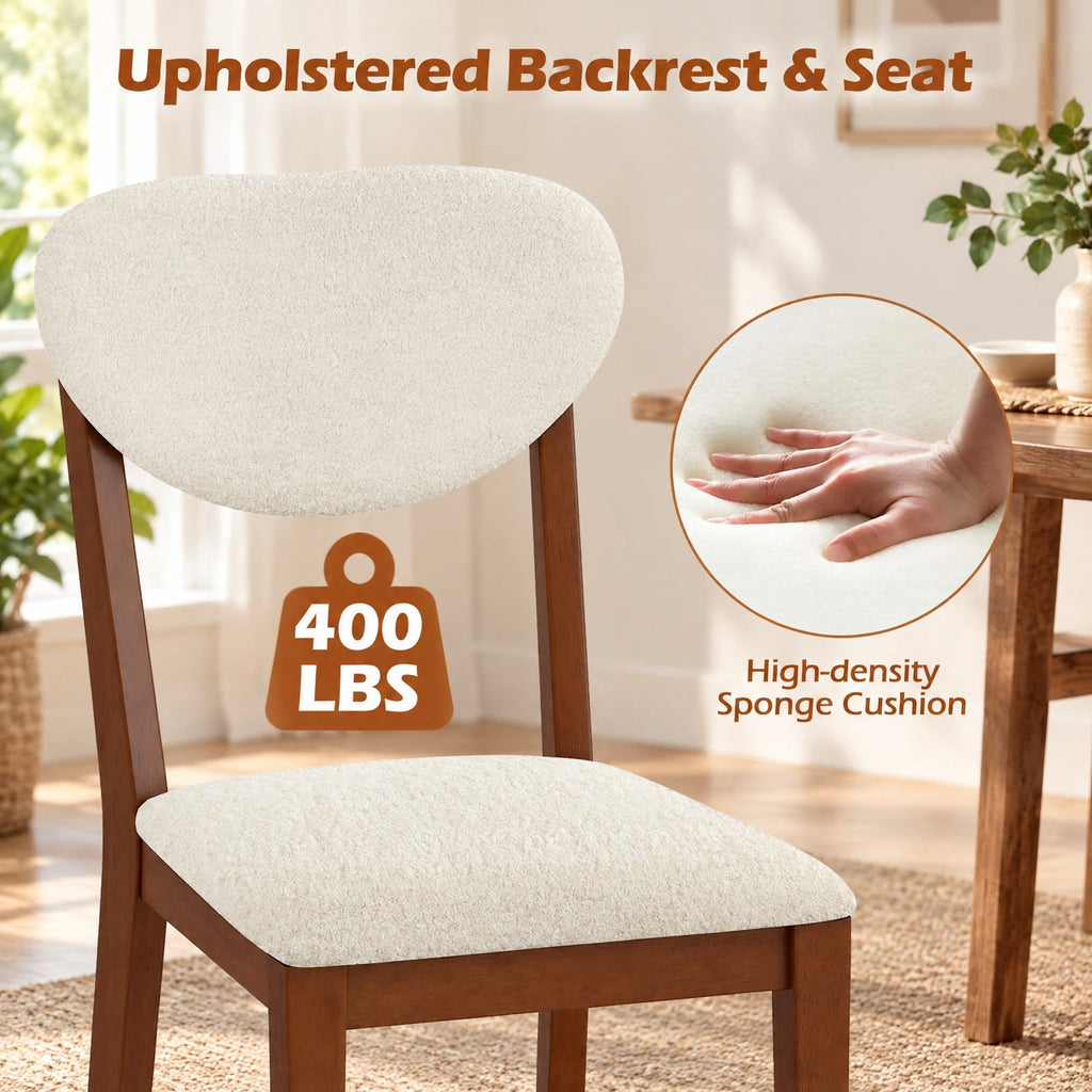 Airfind Sherpa Dining Chairs Set of 4 with Rubber Wood Legs for Dining Room, 400 lbs Capacity, Faux Sherpa Fabric Rubber Wood Frame, Walnut