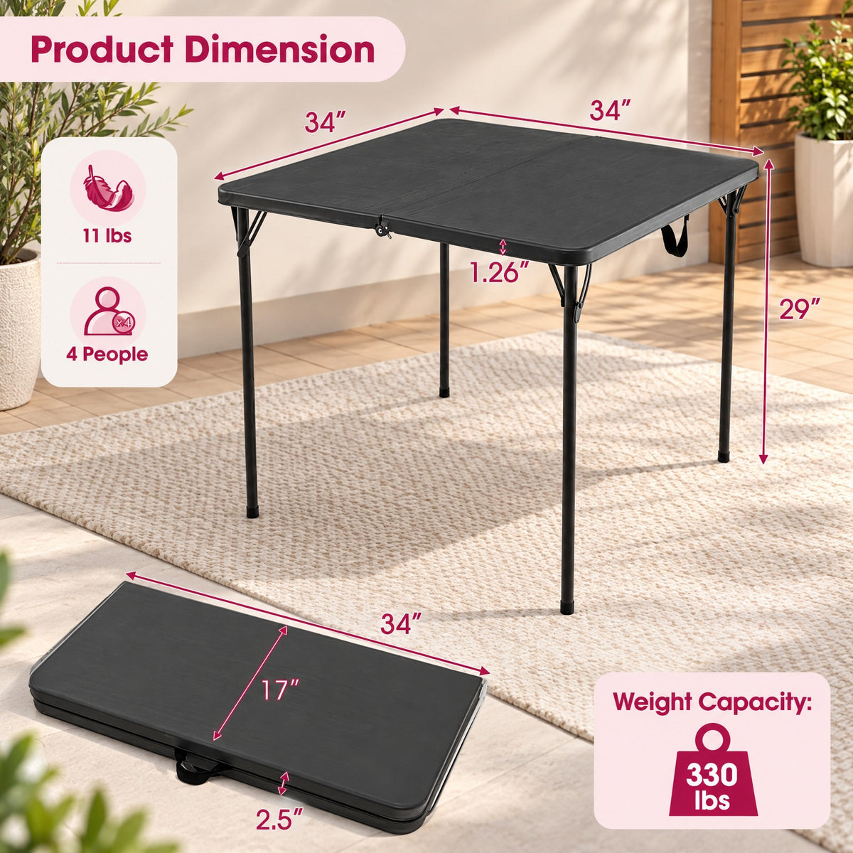 Airfind Folding Camping Table with All-Weather HDPE Tabletop and Rustproof Steel Frame, 330 lbs Capacity, HDPE Steel Frame, Gray