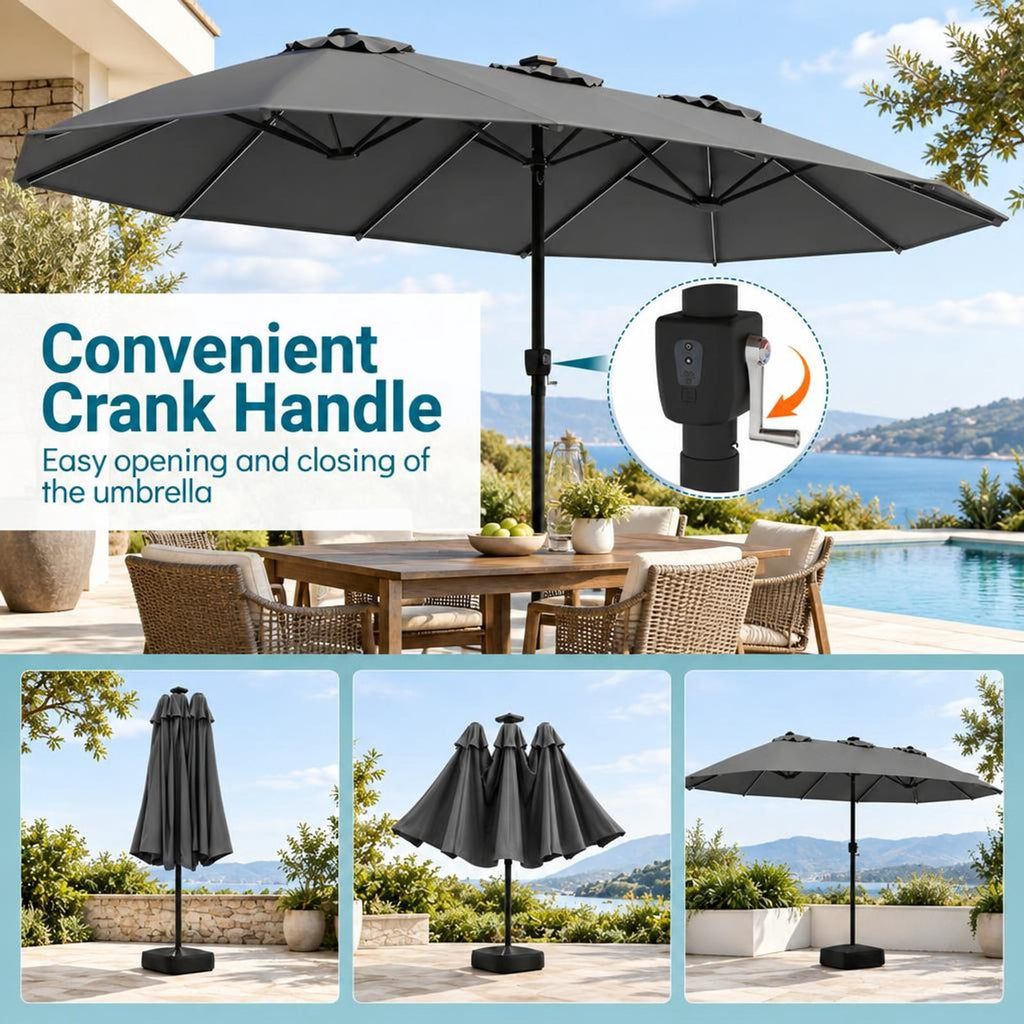 Airfind 15.5FT Extra-Large Patio Umbrella with Base 12 Reinforced Ribs, 180G Polyester Fabric Metal External Frame, Gray