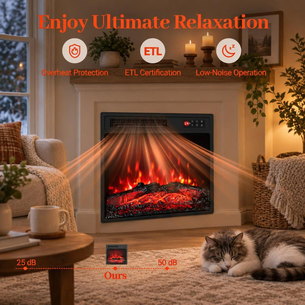 Airfind 18 Inch Electric Fireplace Insert featuring Remote Control and 7 Realistic Flame Colors, Metal ABS Tempered Glass Frame, Black