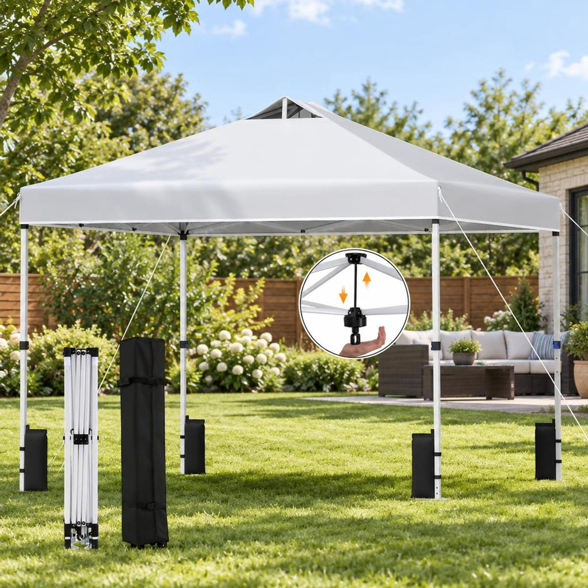 Airfind 10 x 10 Feet Outdoor Commercial Pop up Canopy Tent, 210D Oxford Fabric Metal Frame, 10 x 10 x 8.2-8.8 ft (L x W x H) 3 Footprint, White