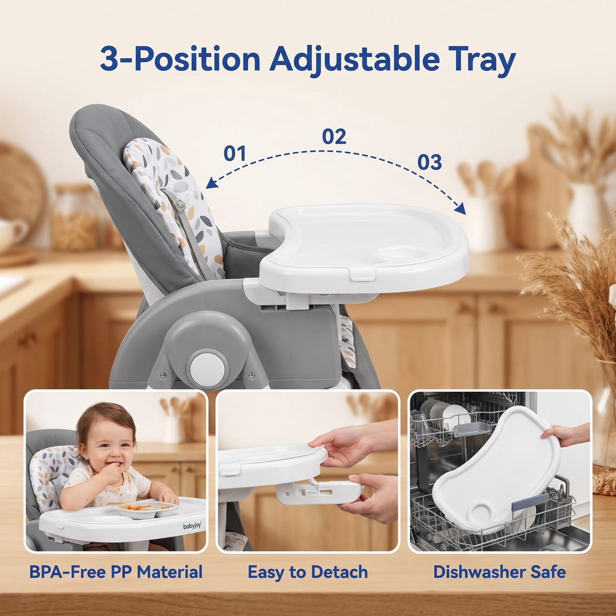 Airfind 16-in-1 Baby High Chair with Activity Center and Booster Seat for Babies and Toddlers, 44 lbs Capacity, Metal Frame, Grey