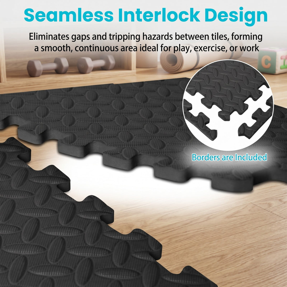 Airfind 24 Tiles Puzzle Exercise Floor Mat with Interlocking EVA Foam and Non-Slip Texture for Home Gym Equipment Protection, Black