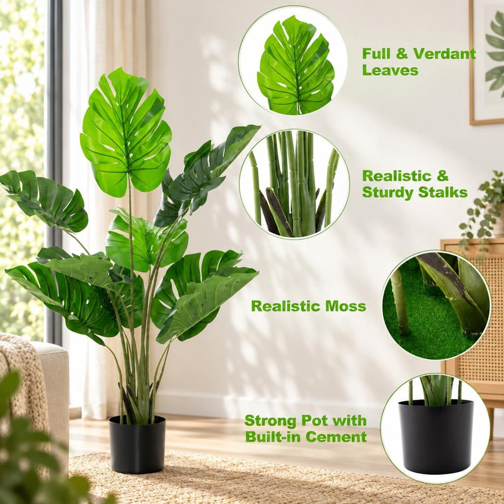 Airfind 2 Pack Artificial Monstera Deliciosa Tree with 10 Leaves of Different Sizes, PEVA plastic wire cement Frame, Green Black