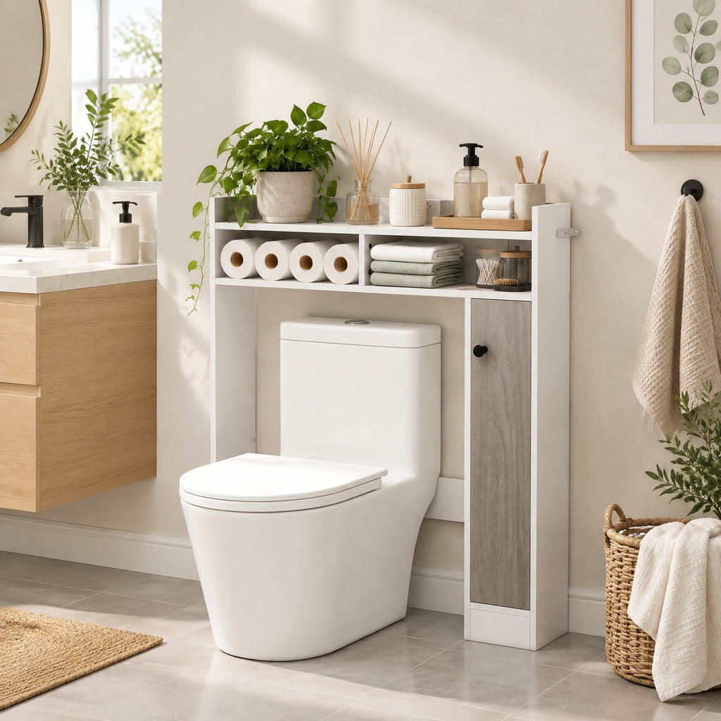 Airfind Bathroom Over the Toilet Floor Storage Organizer with Adjustable Shelves, 100 lbs Capacity, MDF Engineered Wood Frame, White