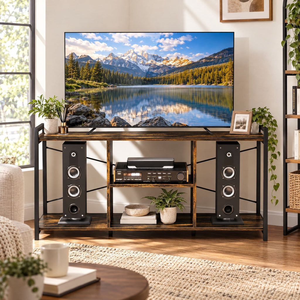 Airfind TV Stand for 55 Inch TVs Industrial Entertainment Center, 200 lbs Capacity, Engineered Wood Metal Frame, 47 x 14 x 24 Footprint, Brown