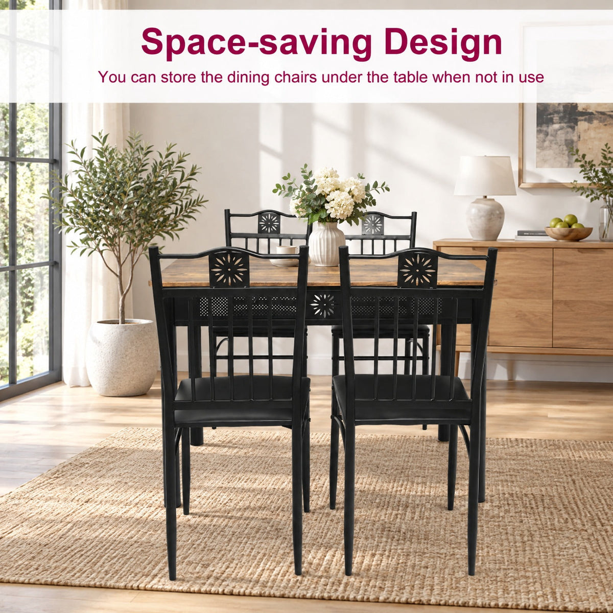 Airfind 5 Pcs Dining Set Wood Metal Table and 4 Chairs with Cushions, 132 lbs Capacity, Steel tube and MDF Frame, Black