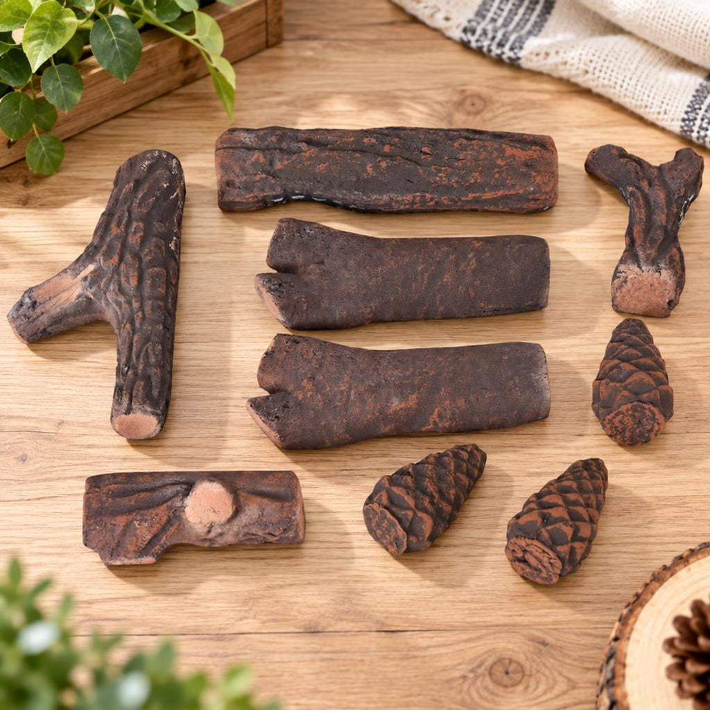 Airfind Fireplace, 9 PCS Ceramic, Logs Set Realistic Artificial Gas Fireplace Logs, Ceramic Frame, Original wood figure, Natural