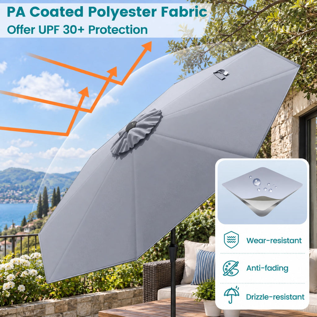 Airfind 9 FT Outdoor Market Patio Table Umbrella Push Button Tilt Crank Lift, Iron Polyester Fabric Frame, Gray