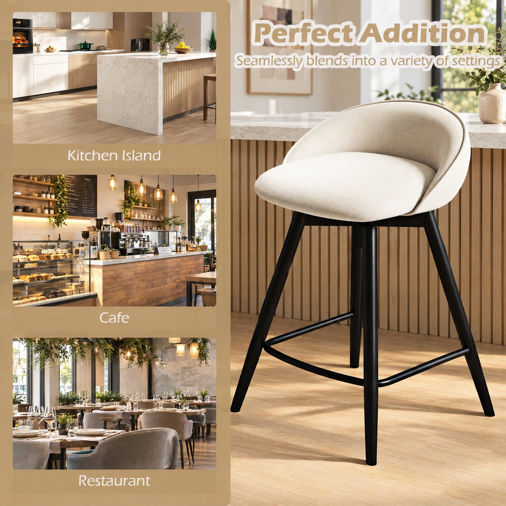Airfind Upholstered Bar Stools Set of 2 with Footrest and Backrest, 330 lbs Capacity, Metal Linen Fabric Sponge Frame, Beige