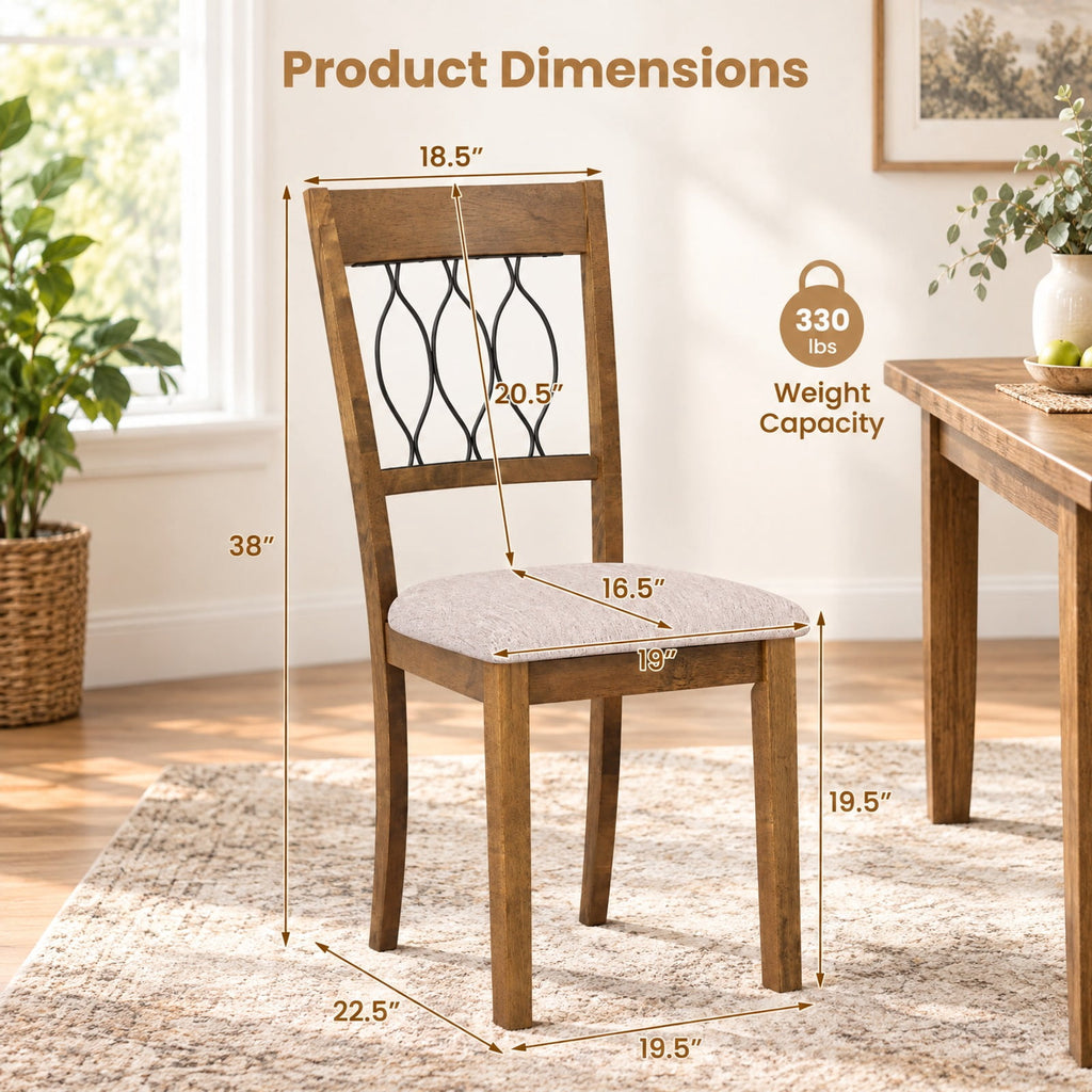 Airfind Set of 2 Dining Chair Fabric/Faux Leather Upholstered with Padded Seat, Chair 330 lbs Capacity, 19.5 x 22.5 x 38 Footprint, Brown
