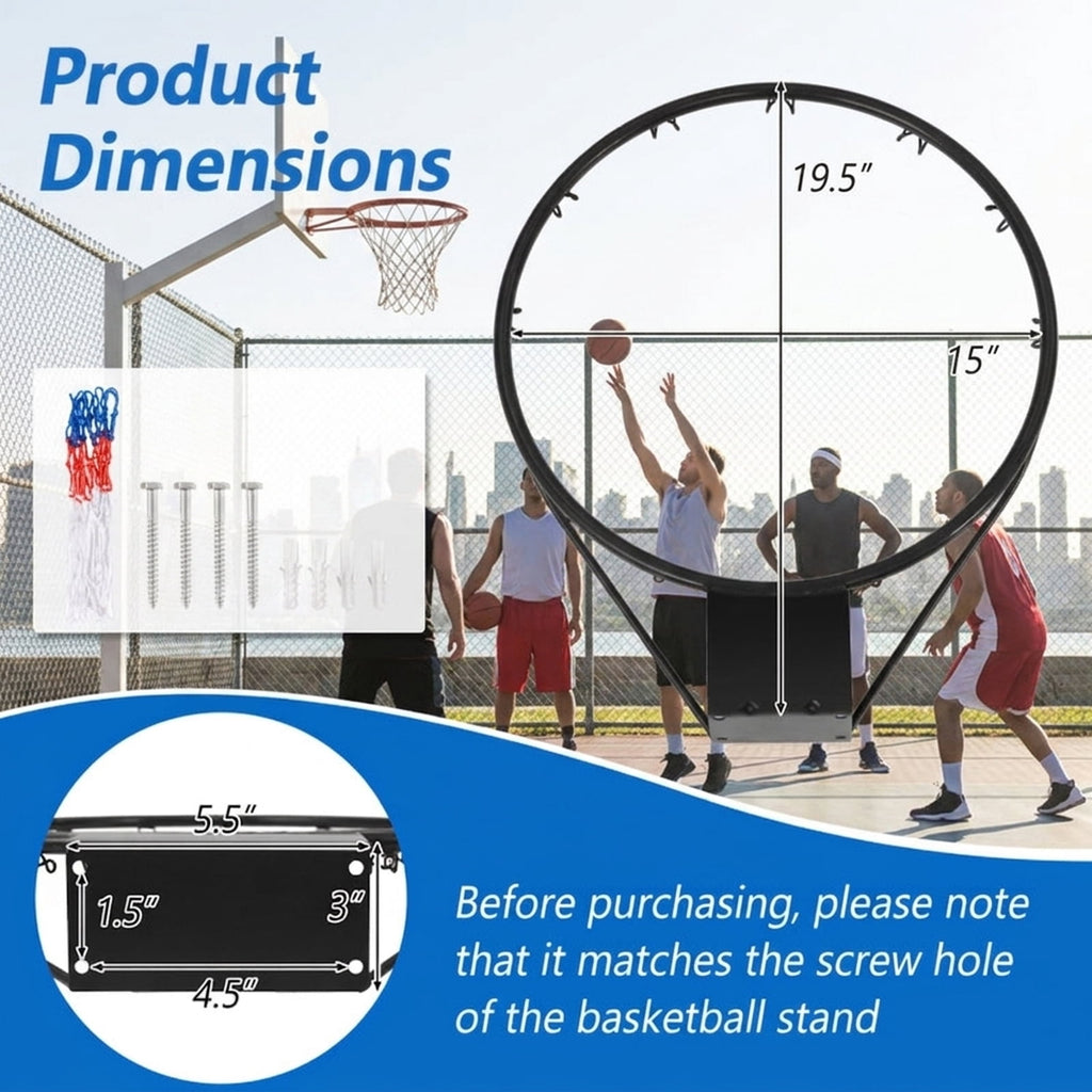 Airfind 15 Inch Replacement Basketball Rim with All-Weather Polyester Net and Heavy-Duty Metal Frame for Youth Garage Backboard Hoop Repair and Basketball Goal Restoration, Black