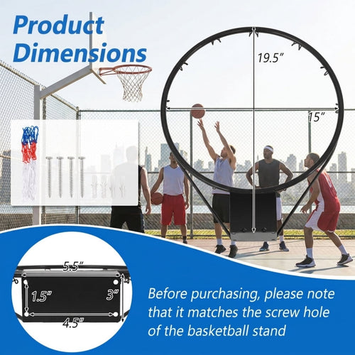 Airfind 15 Inch Replacement Basketball Rim with All-Weather Polyester Net and Heavy-Duty Metal Frame for Youth Garage Backboard Hoop Repair and Basketball Goal Restoration, Black