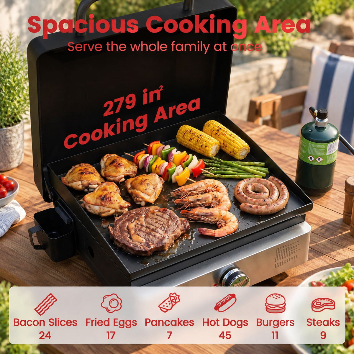 Airfind 1-Burner Portable Gas Griddle featuring Lid Non-stick Ceramic Griddle Plate, Ceramic Metal Stainless Steel Frame, Black