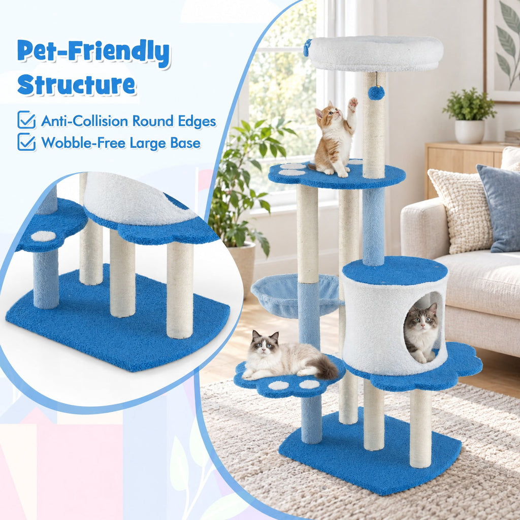 Airfind 54 Inches Tall Modern Cat Tree Tower for Indoor Cats, 22 lbs Capacity, Teddy Plush Fabric Sisal Engineered Board Frame, Blue