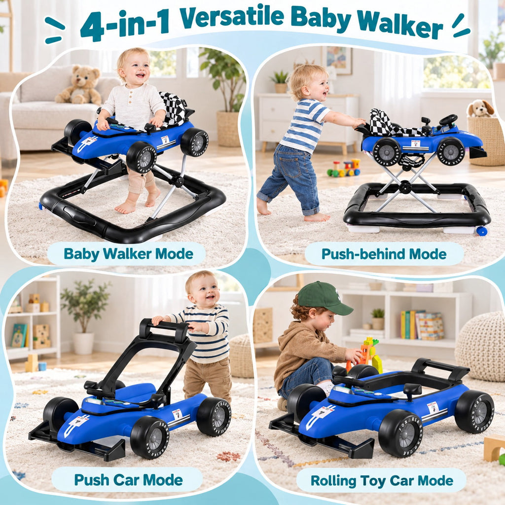 Airfind 4-in-1 Youth Push Walker Activity Center Height Adjustable featuring Music Box, 26.5 lbs Capacity, PP Metal Frame, for 6-18 Months, Blue