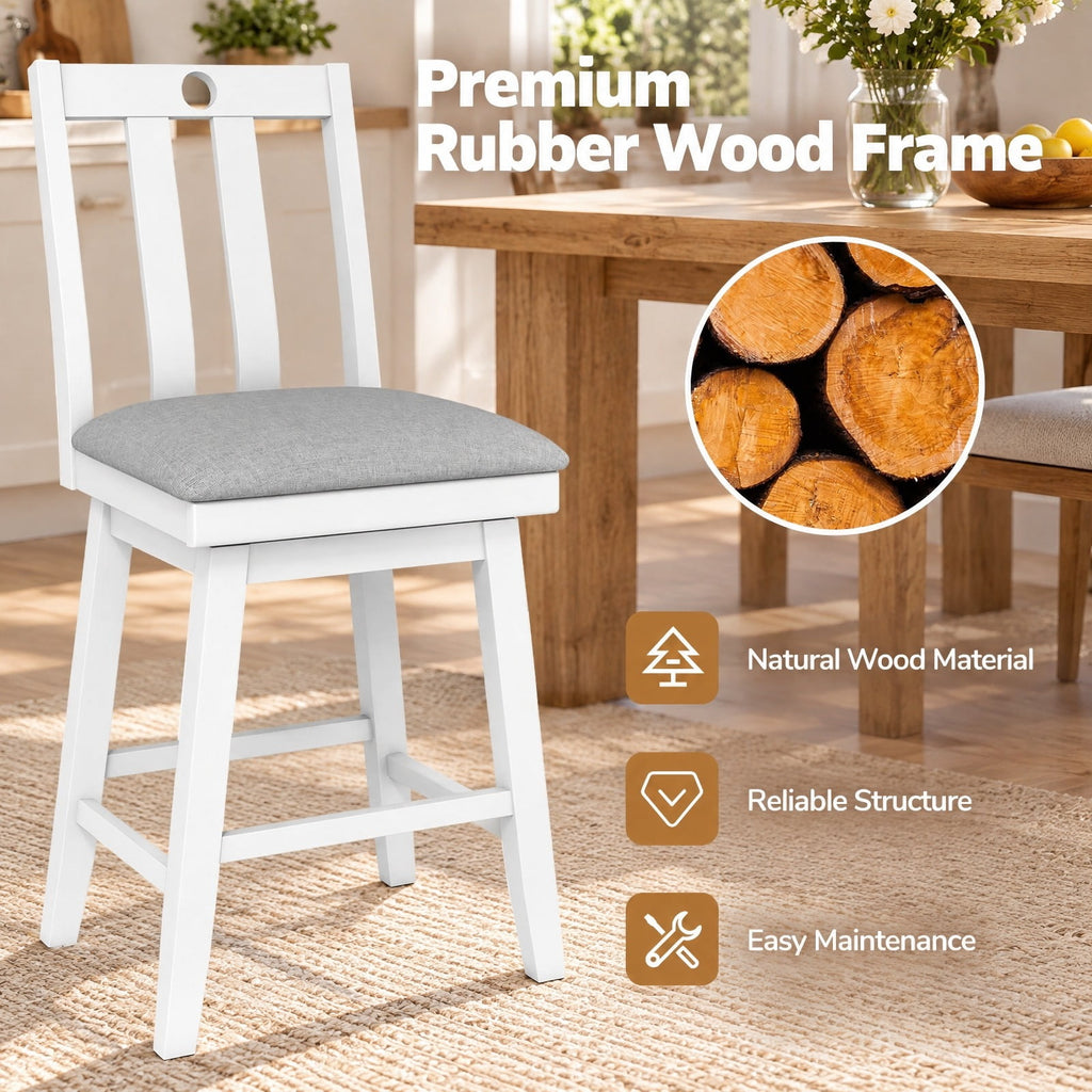 Airfind 25 Inch Modern Bar Stools Set of 2 with Upholstered and 360° Rotation Seat, 400 lbs Suitable Counter Height 35 Inch -39 Inch Capacity, White
