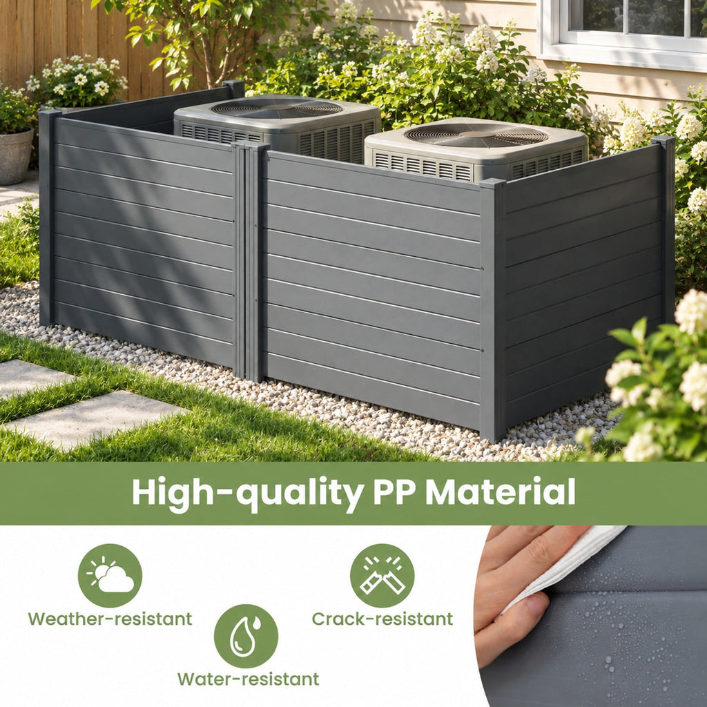 Airfind 48 x 38 Inch Air Conditioner Fence 3 Panels with Metal Ground Stakes for Patio Backyard, PP ABS Galvanized Metal Frame, Gray