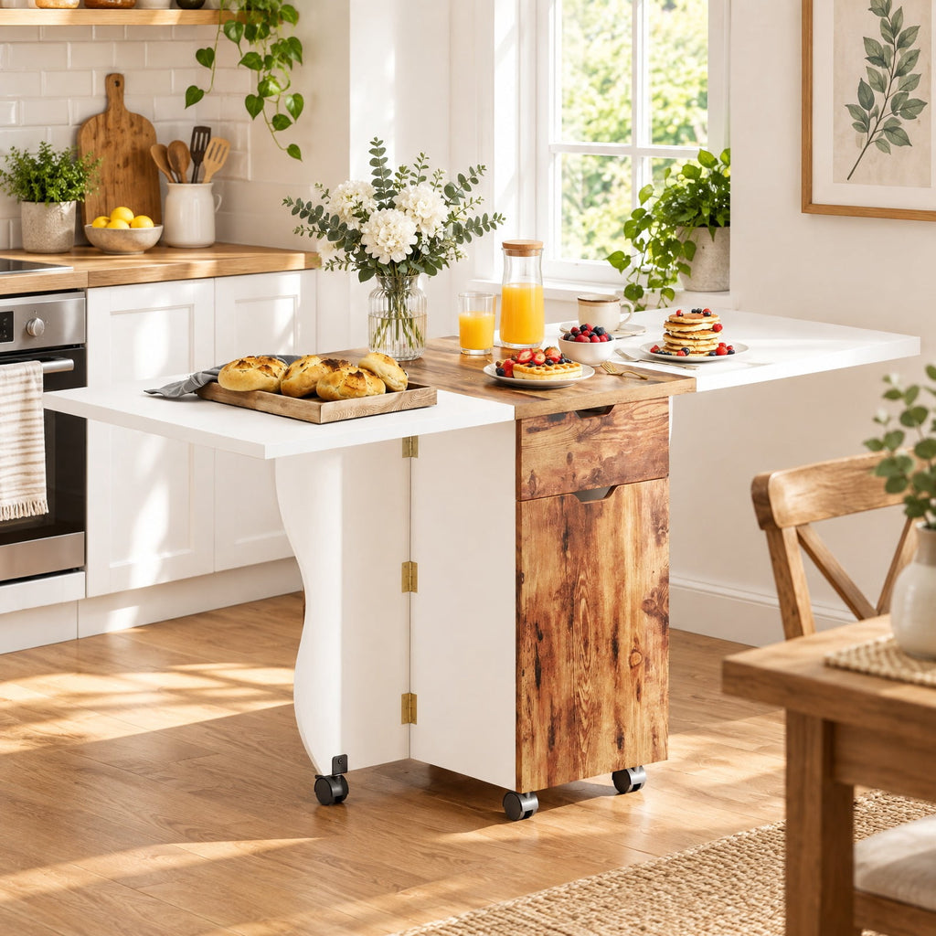 Airfind Folding Dining Table 3-in-1 Space-Saving Drop Leaf Kitchen Table with Lockable Wheels, 60 kg Capacity, 63.2 x 27.6 x 29.5 Footprint