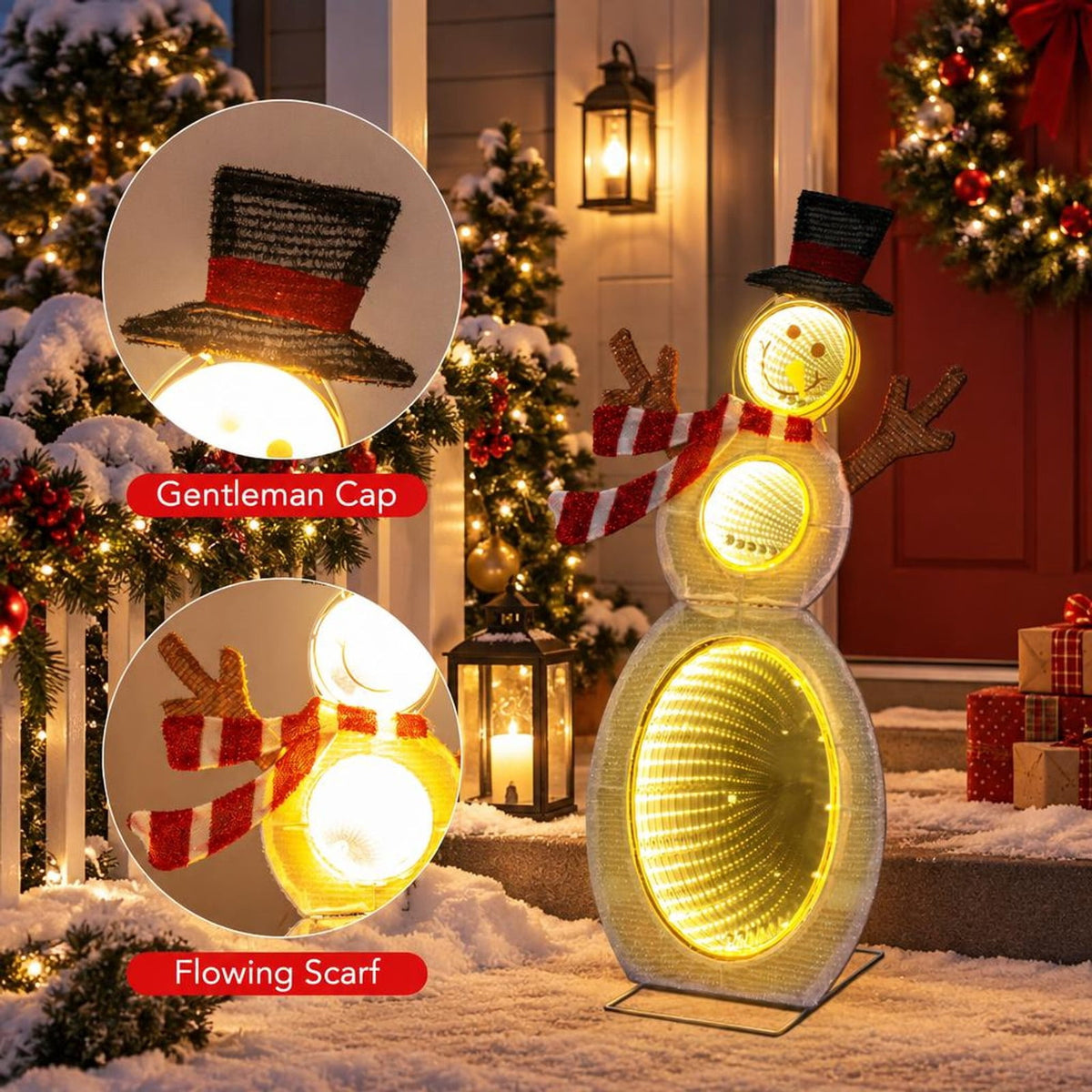 AIRFIND Lighted Snowman Christmas Decoration, 2.6 ft Figure with 105 LED Lights, Mirror Accents, Metal Stand and Ground Stakes for Yard Display