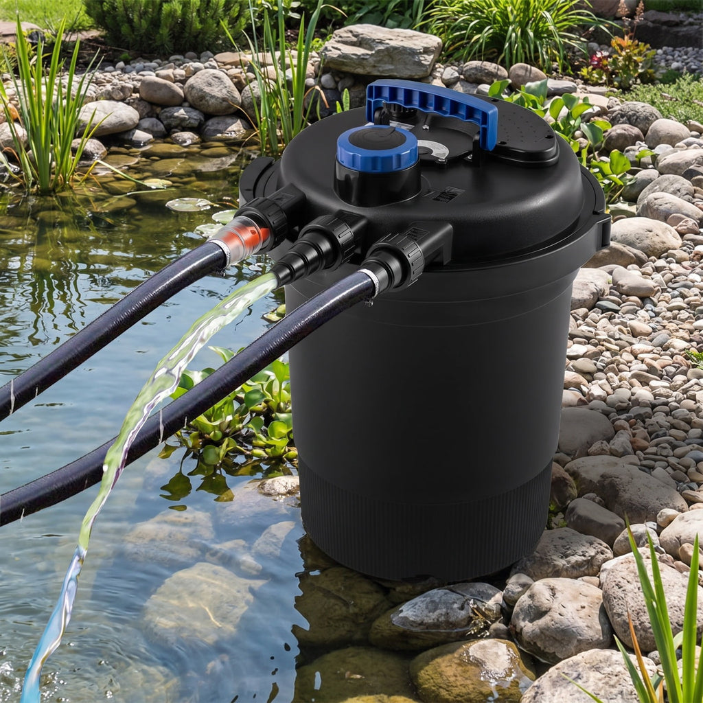 Airfind Bio Pressure Pond Filter with 13W UV-C Light 2642 GPH Pond Filter System, PP ABS Frame, 20 x 16 x 21 Footprint, Black