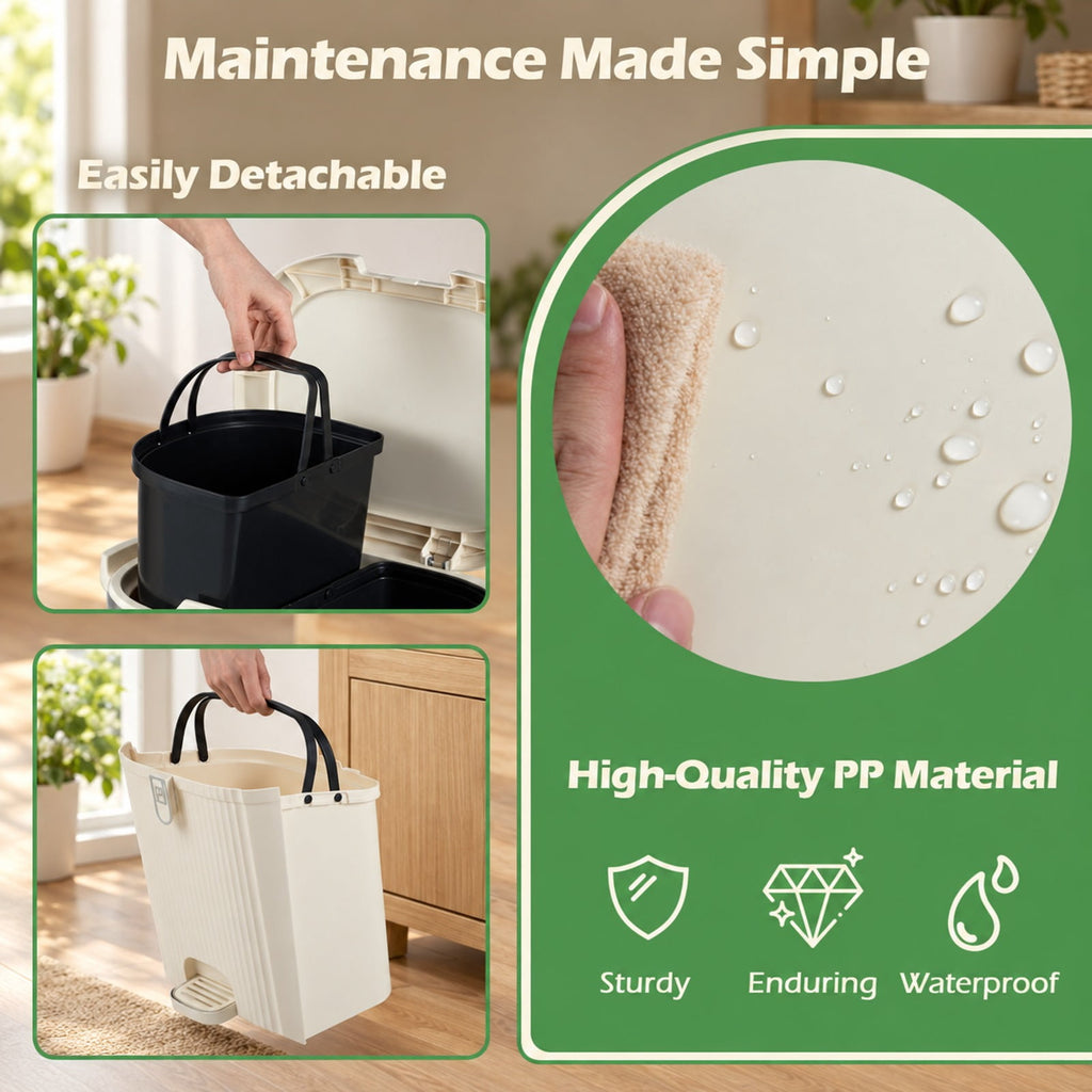 Airfind 11 Gallon 3-Layer Kitchen Trash Can with Lid and 2 Removable Buckets, PP Frame, 17in x 11.5in x 32.5in Overall Height (Open) 43in Footprint