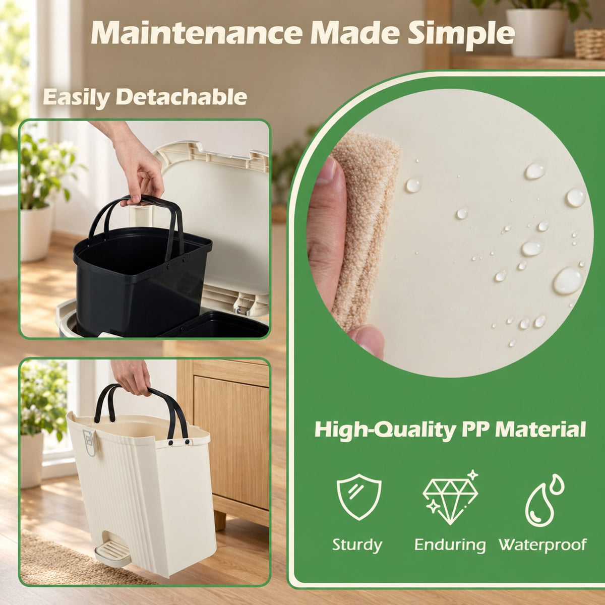 Airfind 11 Gallon 3-Layer Kitchen Trash Can with Lid and 2 Removable Buckets, PP Frame, 17in x 11.5in x 32.5in Overall Height (Open) 43in Footprint