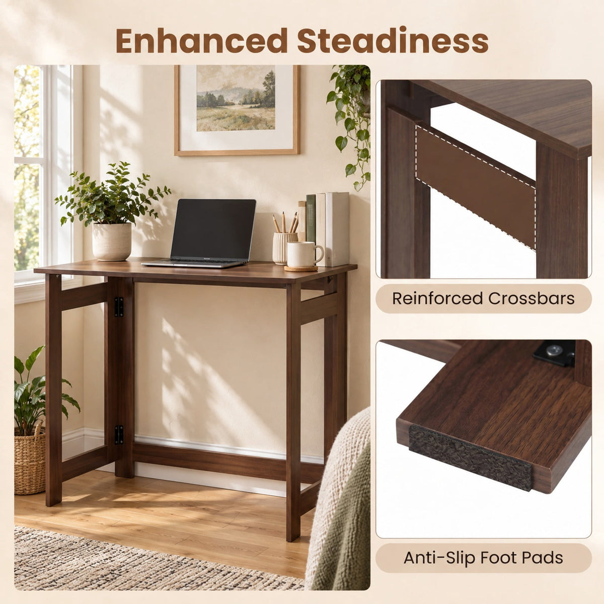 Airfind Folding Console Table with Foldable Legs, 55 lbs Capacity, Engineered Wood Frame, 31.5 Inch x 16 Inch x 29.5 Inch Footprint, Brown