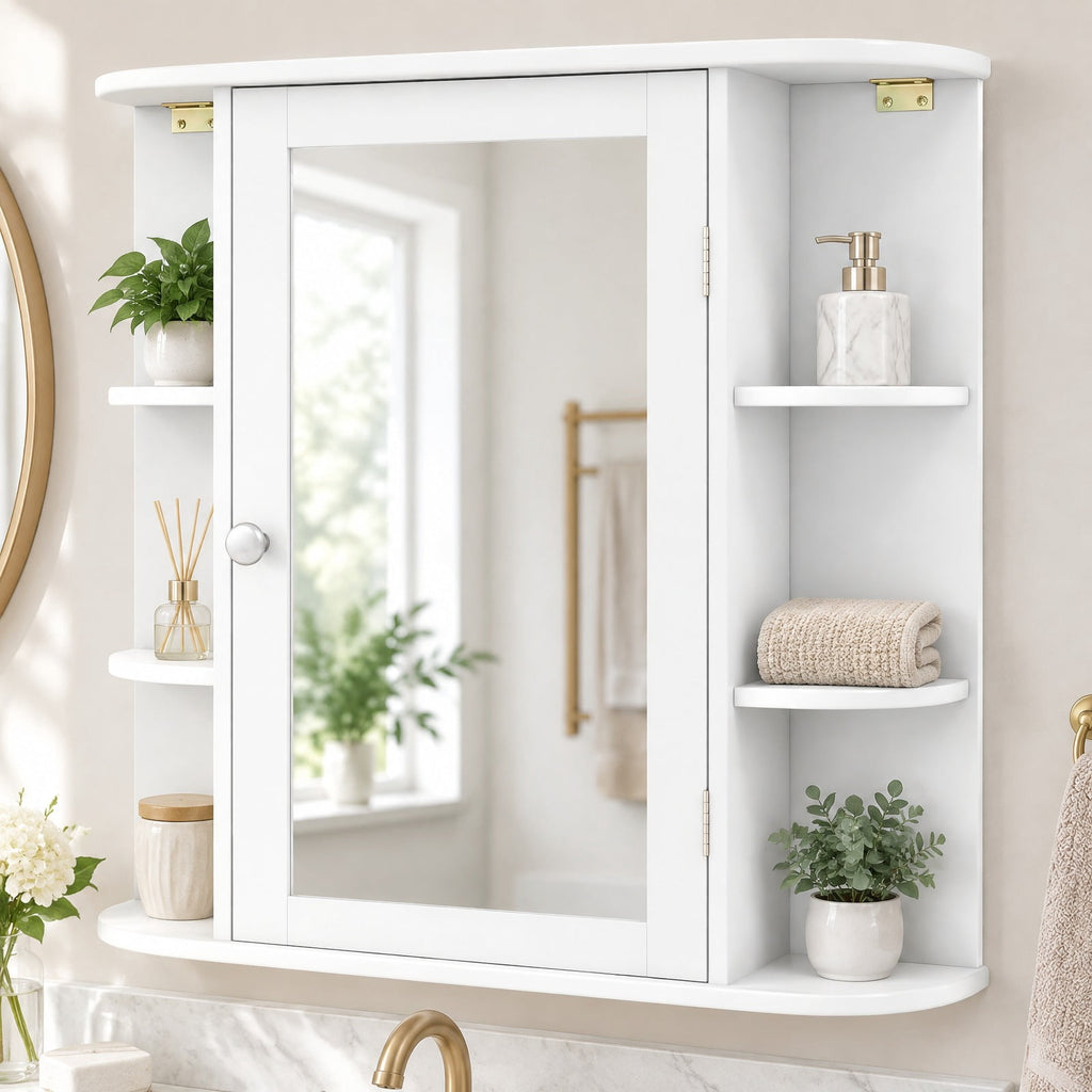 Airfind Multipurpose Mount Wall Mirror Bathroom Storage Cabinet, 44 lbs Capacity, MDF Frame, 26in x 6.5in x 25in (L x W x H) Open Compartment Footprint